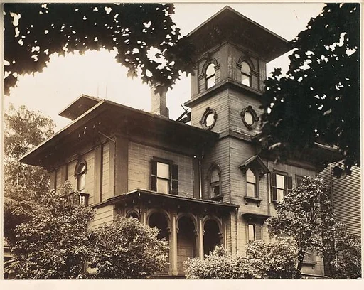 [Wooden Italianate Revival House with Simple Hipped Roof and Square Tower, Roxbury or Dorchester, Massachusetts]