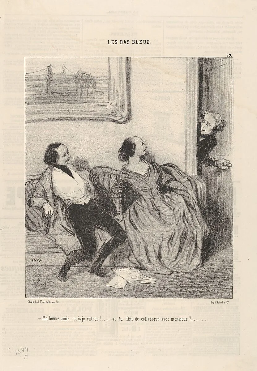May I come in my dear, or are you still collaborating with Monsieur?, plate 29 from "The Bluestockings," published in Le Charivari — Honoré Daumier|Aubert