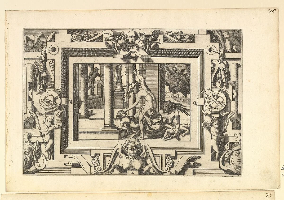 Medea Kills Her Two Children by Jason (Pour qui d'Absyrte a le sang repandu, fait que du sien le tort lui soit rendu...) — René Boyvin|Leonard Thiry