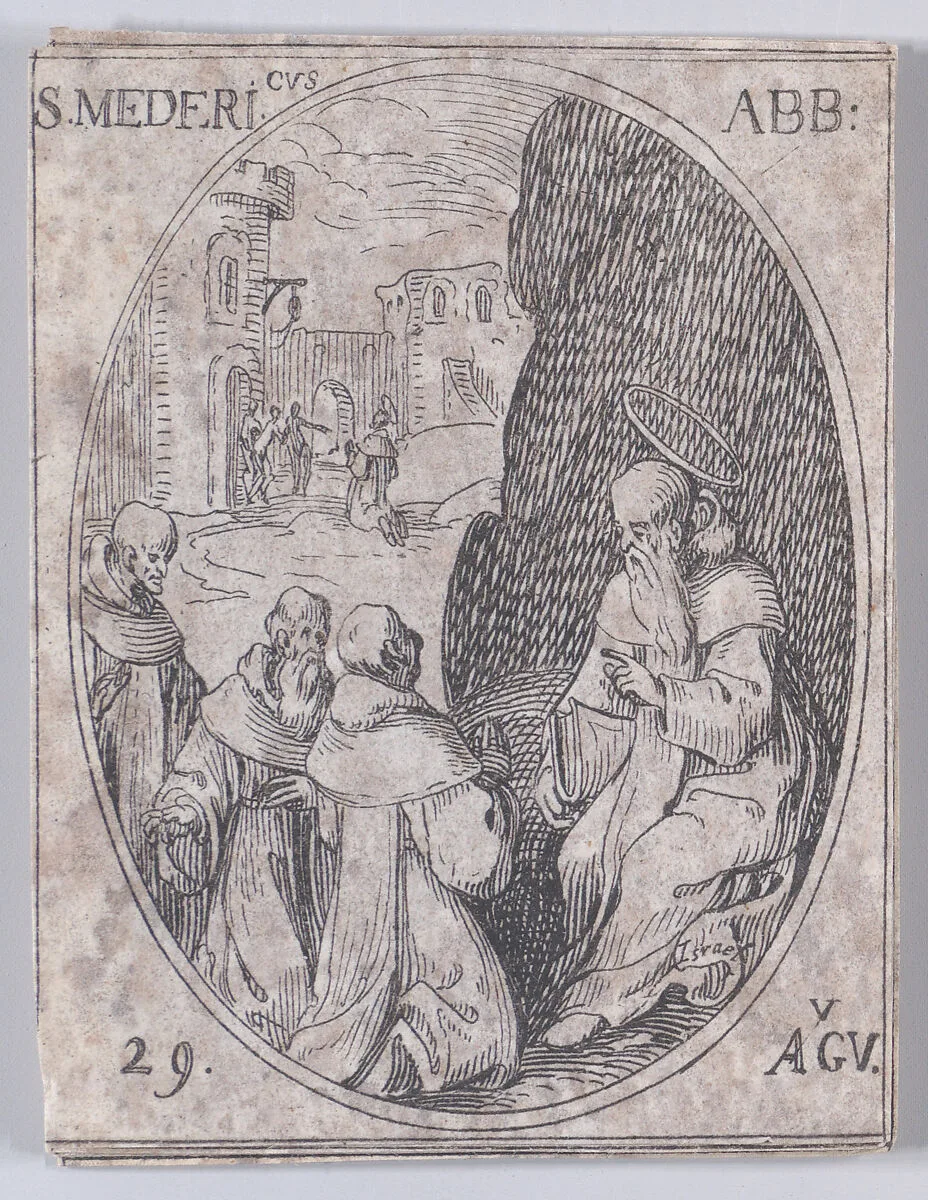 S. Médéric, abbé (St. Medericus, Abbot), August 29th, from "Les Images De Tous Les Saincts et Saintes de L'Année" (Images of All of the Saints and Religious Events of the Year) — Jacques Callot|Israël Henriet