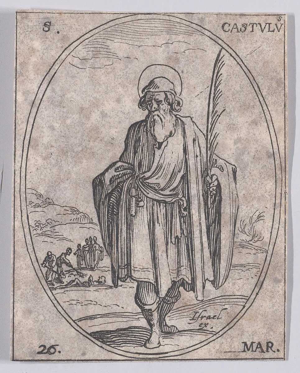 S. Castule (St. Castulus), March 26th, from "Les Images De Tous Les Saincts et Saintes de L'Année" (Images of All of the Saints and Religious Events of the Year) — Jacques Callot|Israël Henriet
