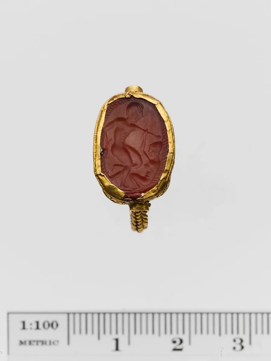 Carnelian seal set in a gold ring — Unknown