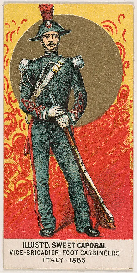 Vice-Brigadier, Foot Carbineers, Italy, 1886, from the Military Series (N224) issued by Kinney Tobacco Company to promote Sweet Caporal Cigarettes — Kinney Brothers Tobacco Company