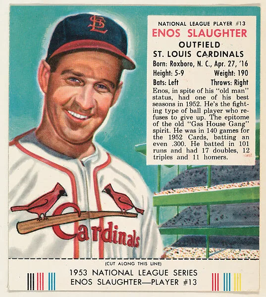 Enos Slaughter, from the Red Man All-Star Team series (T233), issued by Red Man Chewing Tobacco — Red Man Chewing Tobacco