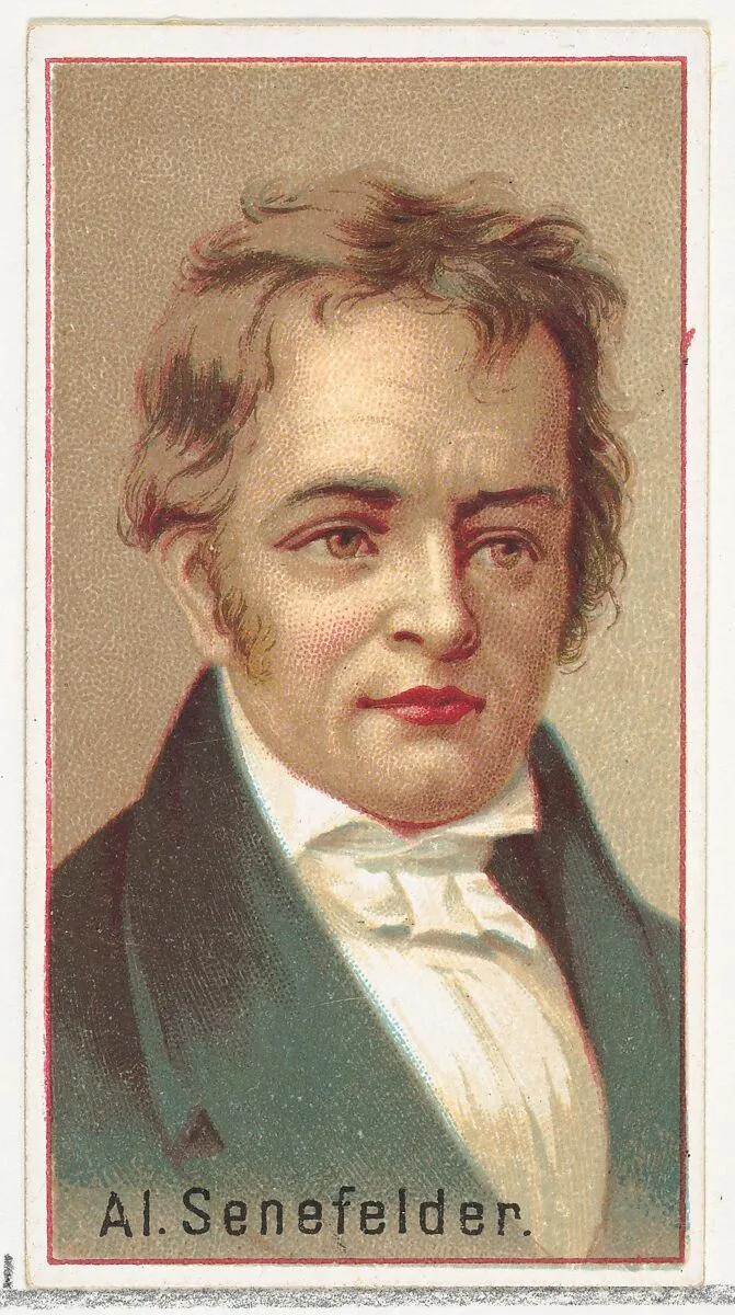 Alois Senefelder, printer's sample for the World's Inventors souvenir album (A25) for Allen & Ginter Cigarettes — Allen & Ginter