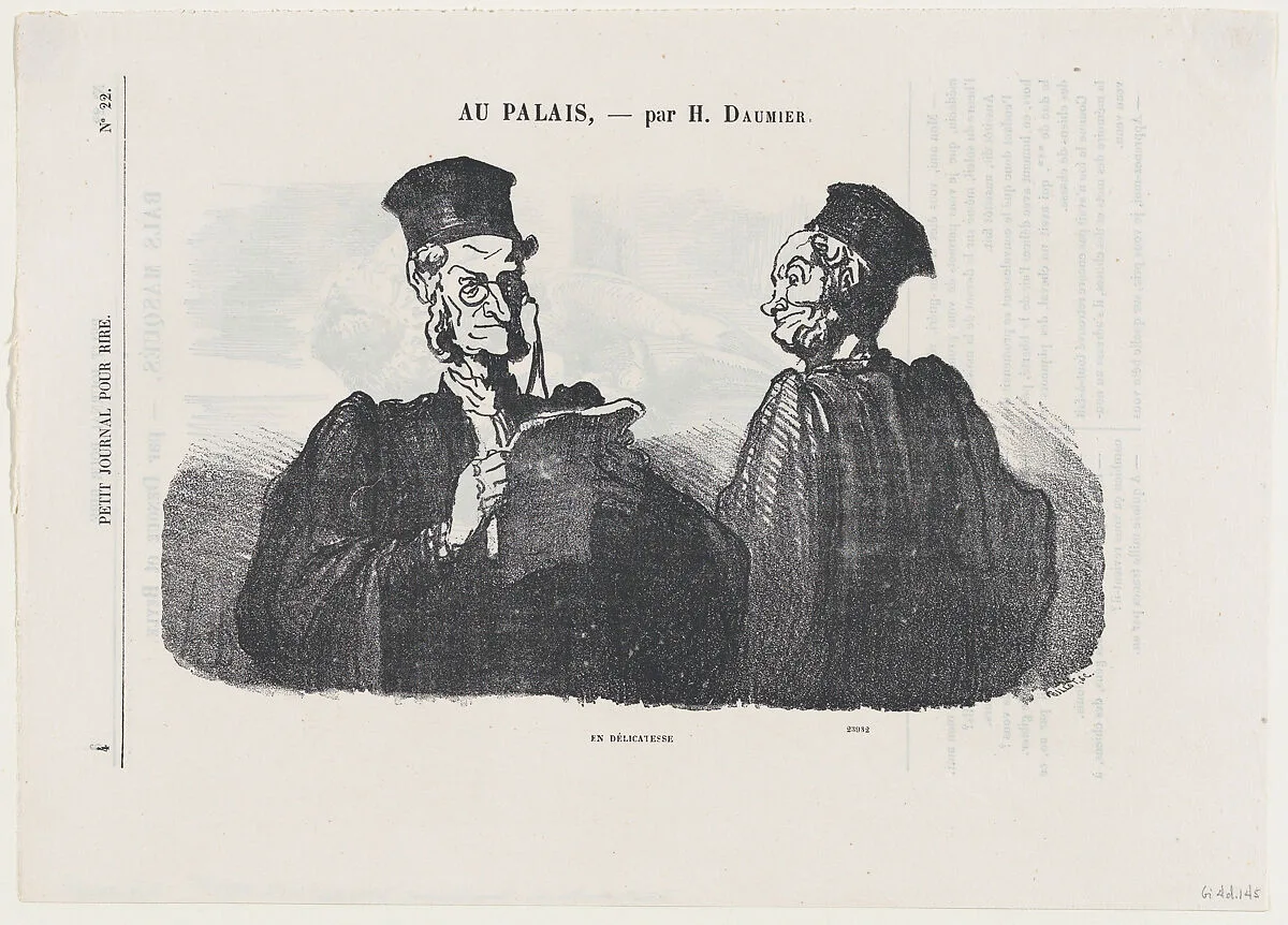 A slightly strained relationship, from 'At the court of justice,' published in Le Petit Journal pour Rire, March 3, 1866 — Honoré Daumier