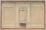 The Breakers: unidentified room, design for wall pannelling with wallpaper and mantlepiece — Ogden Codman, Jr.|Ogden Codman, Jr.