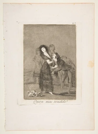 Plate 27 from "Los Caprichos": Which of them is the more overcome? (Quien mas rendido?)