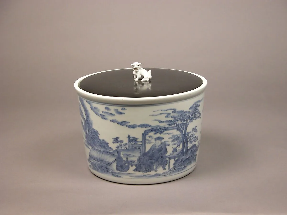 染付山水人物文水指|Water Jar with Chinese Scholars — Unknown