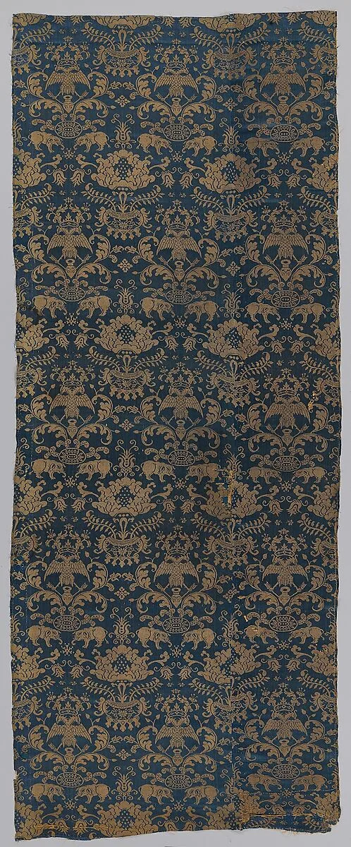 Textile with elephants, crowned double headed eagles, and flowers — Unknown