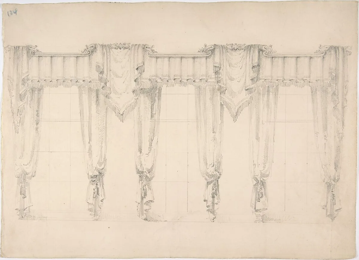 Design for Fringed Curtains Surrounding Three Windows — Anonymous, British, 19th century