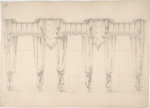 Design for Fringed Curtains Surrounding Three Windows