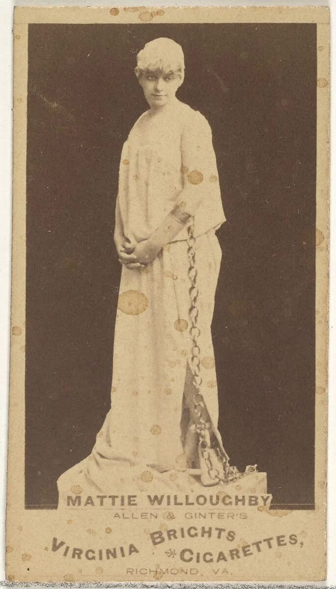 Mattie Willoughby, from the Actors and Actresses series (N45, Type 1) for Virginia Brights Cigarettes — Allen & Ginter
