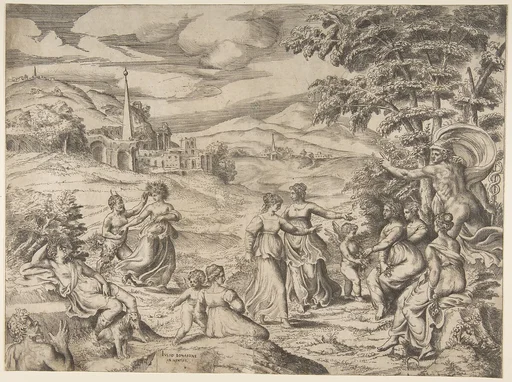 Mercury at the right telling the story of Pan and Syrinx