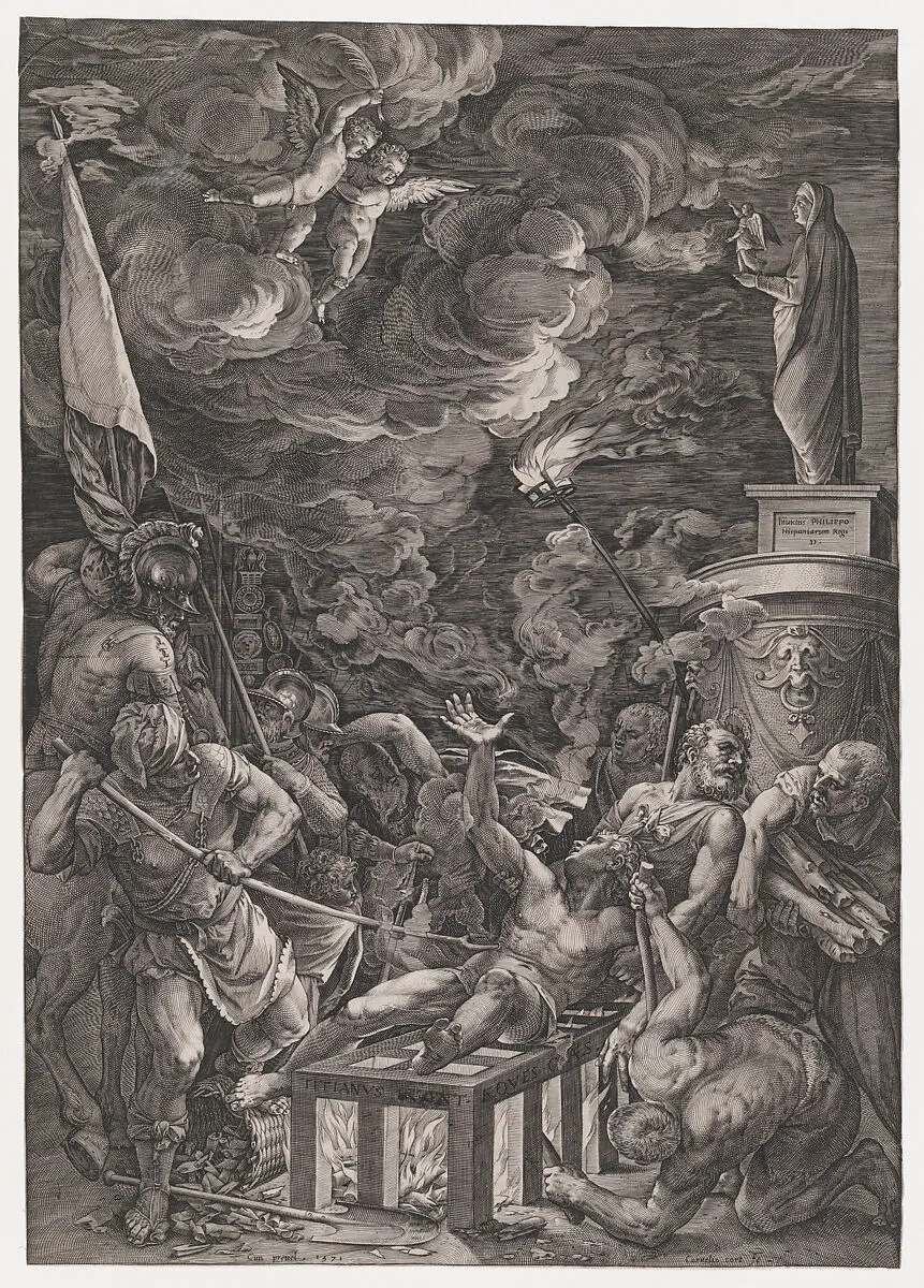 Martyrdom of St. Lawrence — Cornelis Cort|Titian (Tiziano Vecellio)
