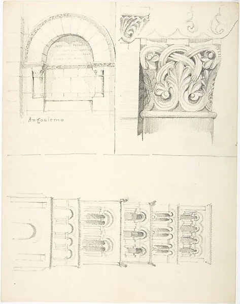 Romanesque Arched Recess, Column Capital, and Tower, Angoulême — Ernest Flagg