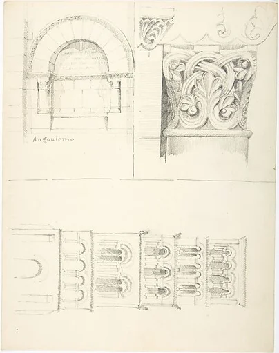Romanesque Arched Recess, Column Capital, and Tower, Angoulême