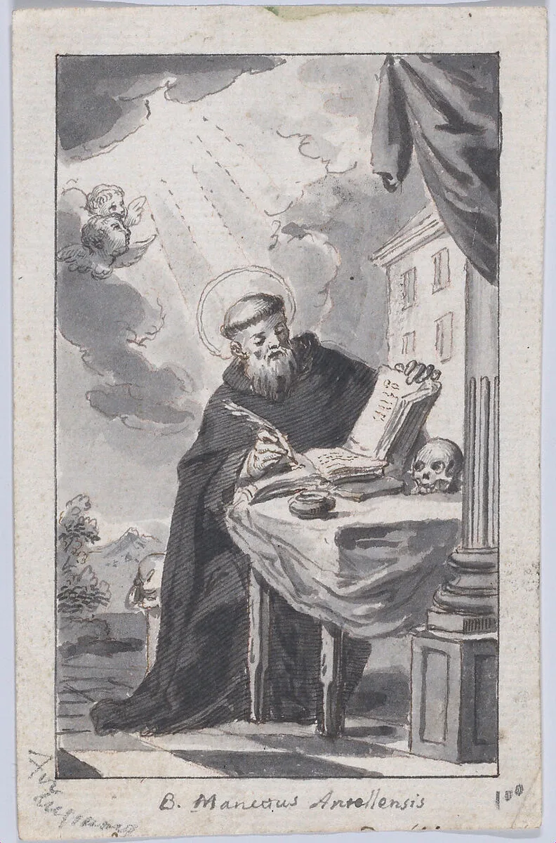 Saint Benedetto dell’Antella seated and writing in a book — Anonymous, Italian, 19th century