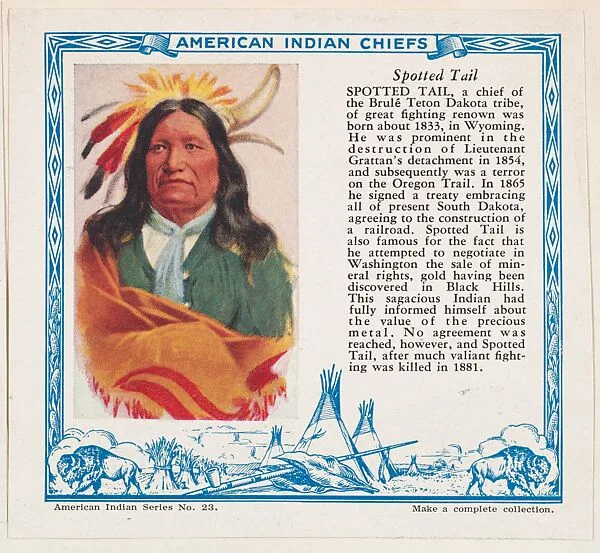 Spotted Tail, No. 23, collector card from the American Indian Series (D6), issued by the Kelley Baking Company to promote Kelley's Bread — Kelley Baking Company