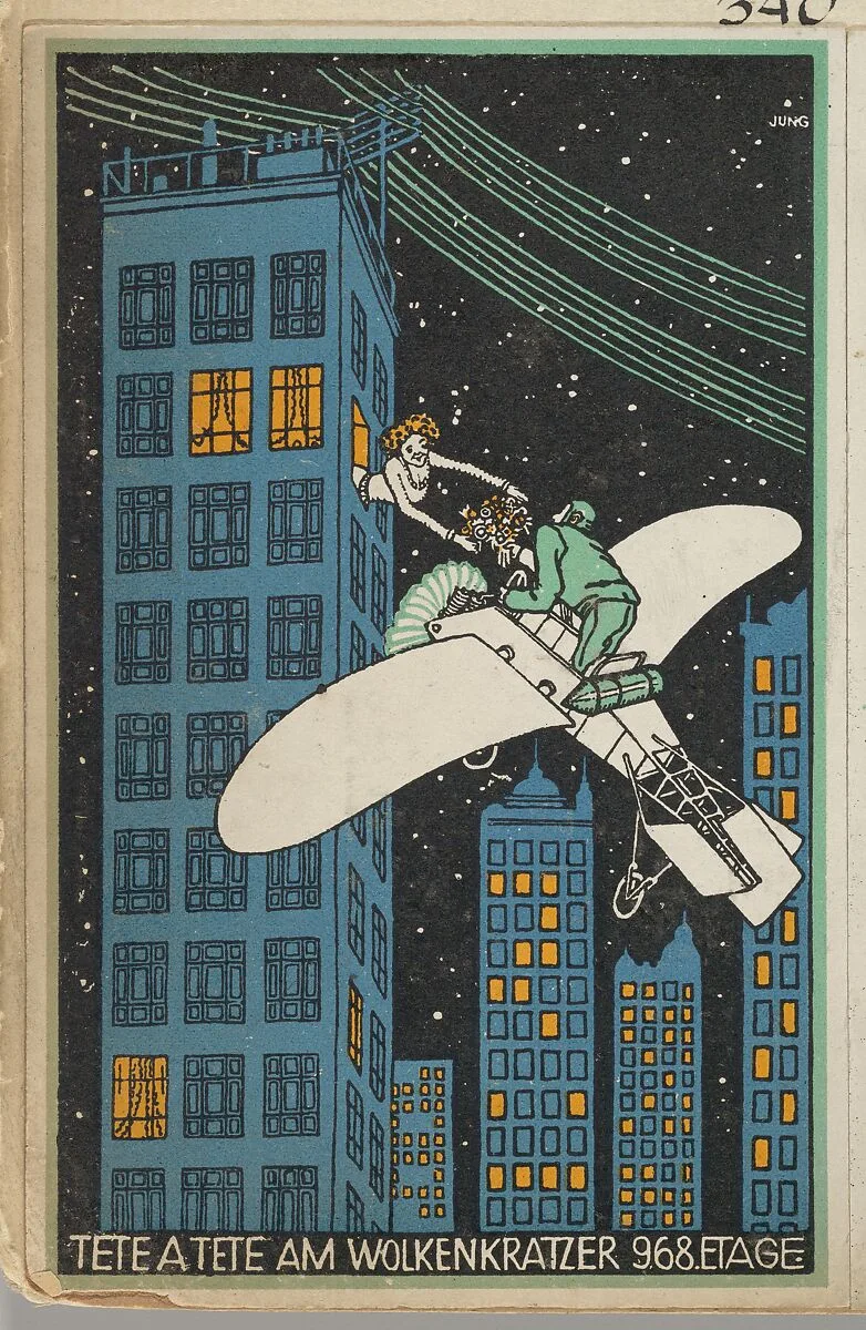 Tête á Tête on the 968th Floor of a Skyscraper (Tête á Tête am Wolkenkratzer 968 Etage) — Moriz Jung|Wiener Werkstätte