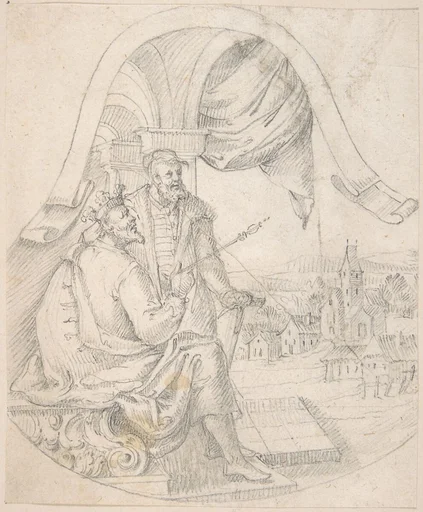 Design for an Illustration: King and Courtier against a Landscape