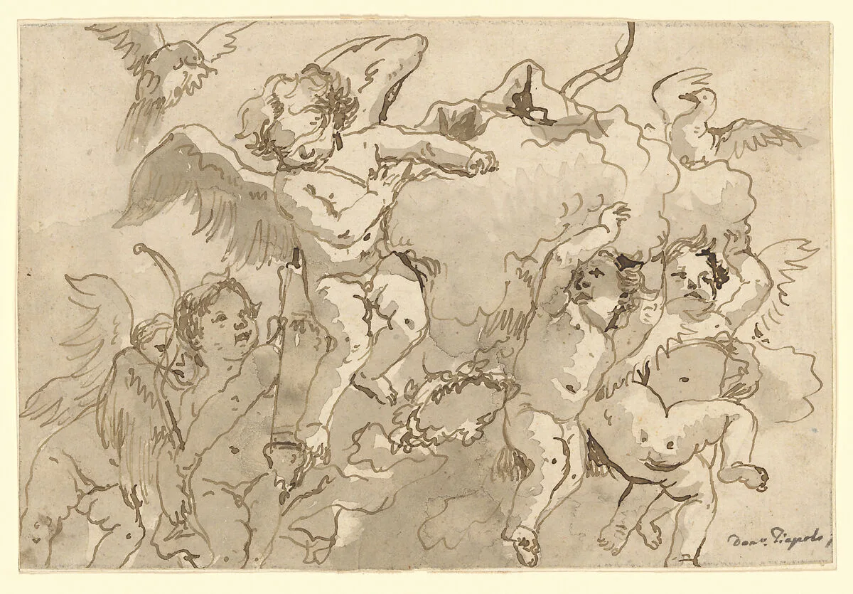 Cupid Blindfolded in the Clouds, with Five Attendant Putti — Giovanni Domenico Tiepolo