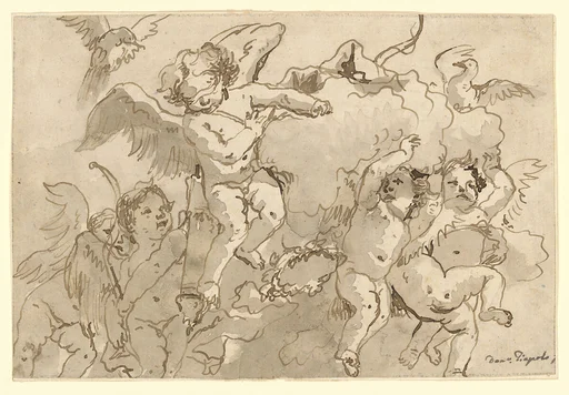 Cupid Blindfolded in the Clouds, with Five Attendant Putti