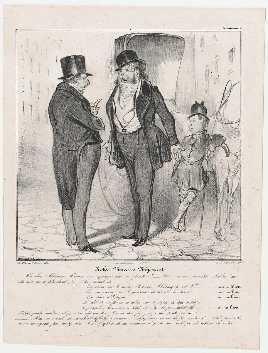 Plate 27: Robert Macaire, merchant, from 'Caricaturana,' published in Les Robert Macaires — Charles Philipon|Aubert et Cie|Honoré Daumier|Junca|Aubert et Cie
