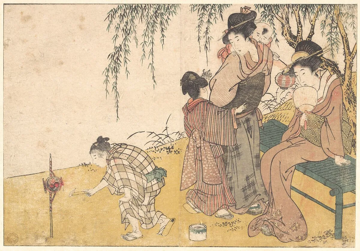 四季の花|A Child Lighting Fireworks, from the illustrated book Flowers of the Four Seasons — Kitagawa Utamaro