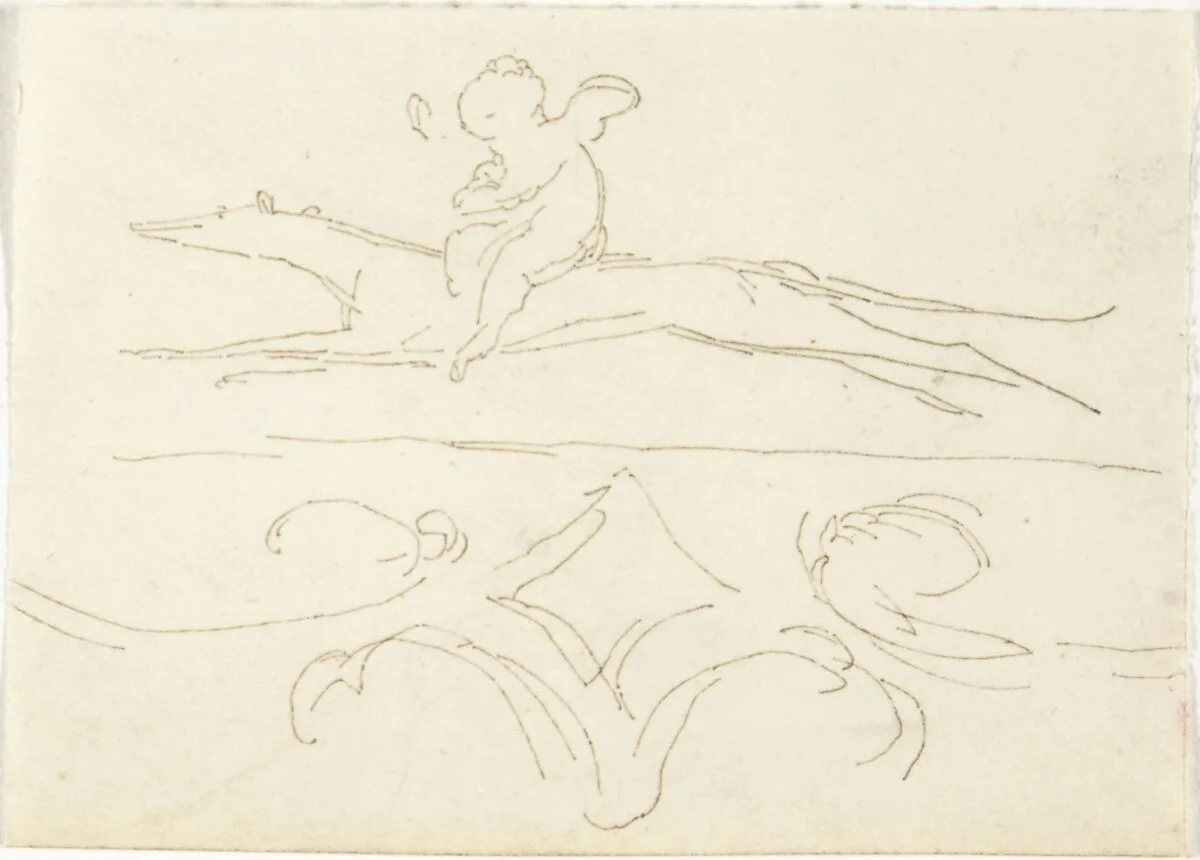 Sketch of a Child Riding a Dog — William Pitts