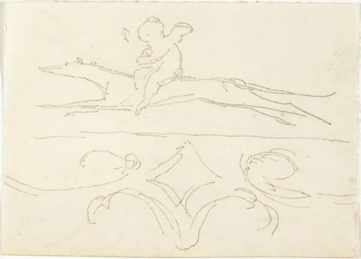 Sketch of a Child Riding a Dog
