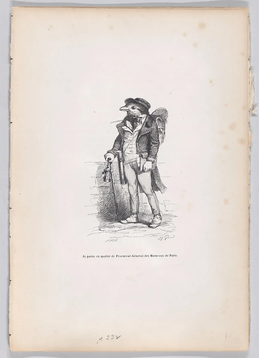 "I left as the Attorney-General of Moinraux in Paris" from Scenes from the Private and Public Life of Animals — Honoré de Balzac|Joseph Hippolyte Jules Caqué|J. J. Grandville