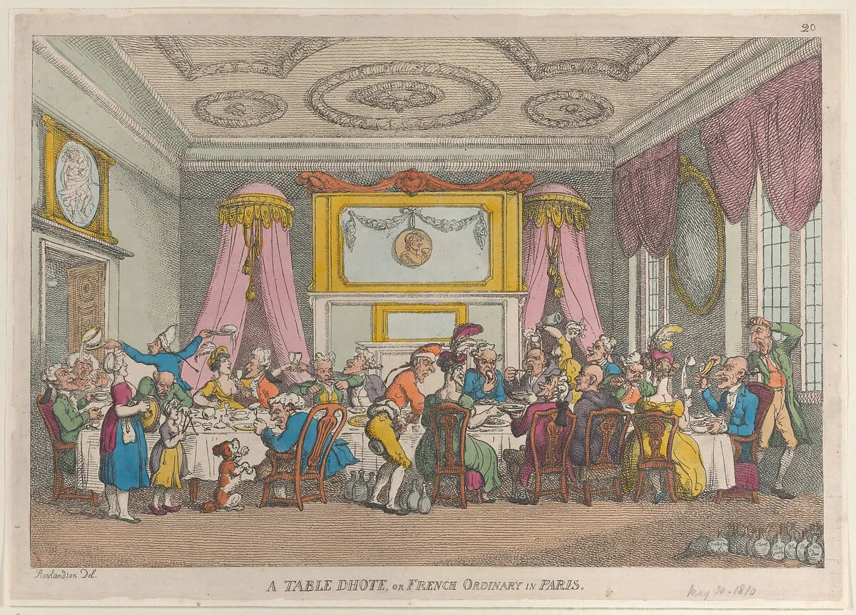 A Table D'Hote or French Ordinary in Paris — Thomas Tegg|Thomas Rowlandson