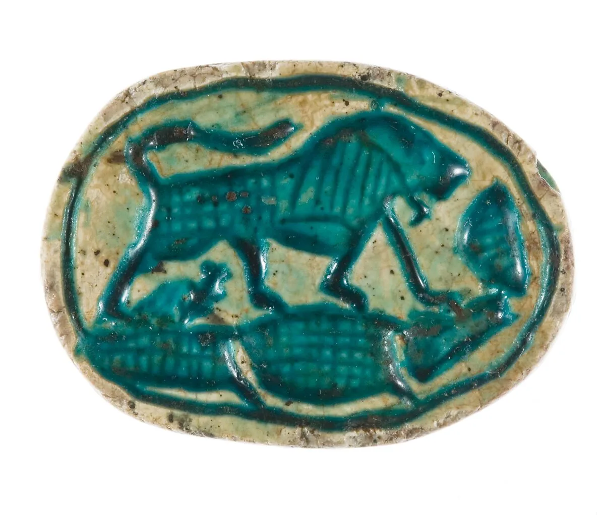 Canaanite Scarab with a Lion over a Crocodile — Unknown