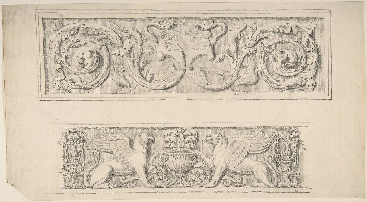 Two Frieze Designs: Decorated with Birds, Reptiles and Vines, Griffins and Vases — Thomas Hardwick