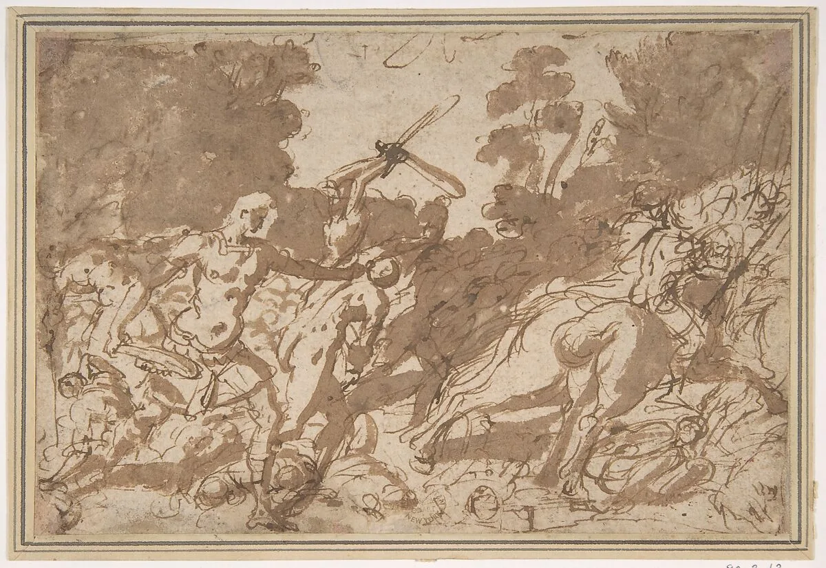 Battle Scene (Samson Slaying the Philistines?) — Anonymous, Italian, Roman-Bolognese, 17th century