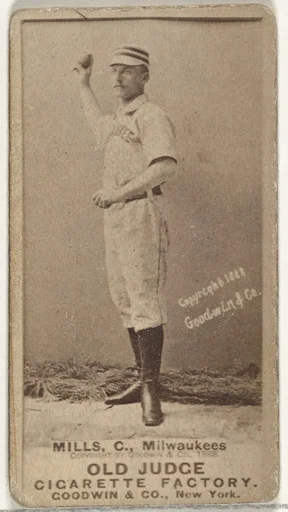 Lynn Mills, Catcher, Milwaukee, from the Old Judge series (N172) for Old Judge Cigarettes