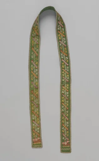 Belt or girdle with a woven love poem