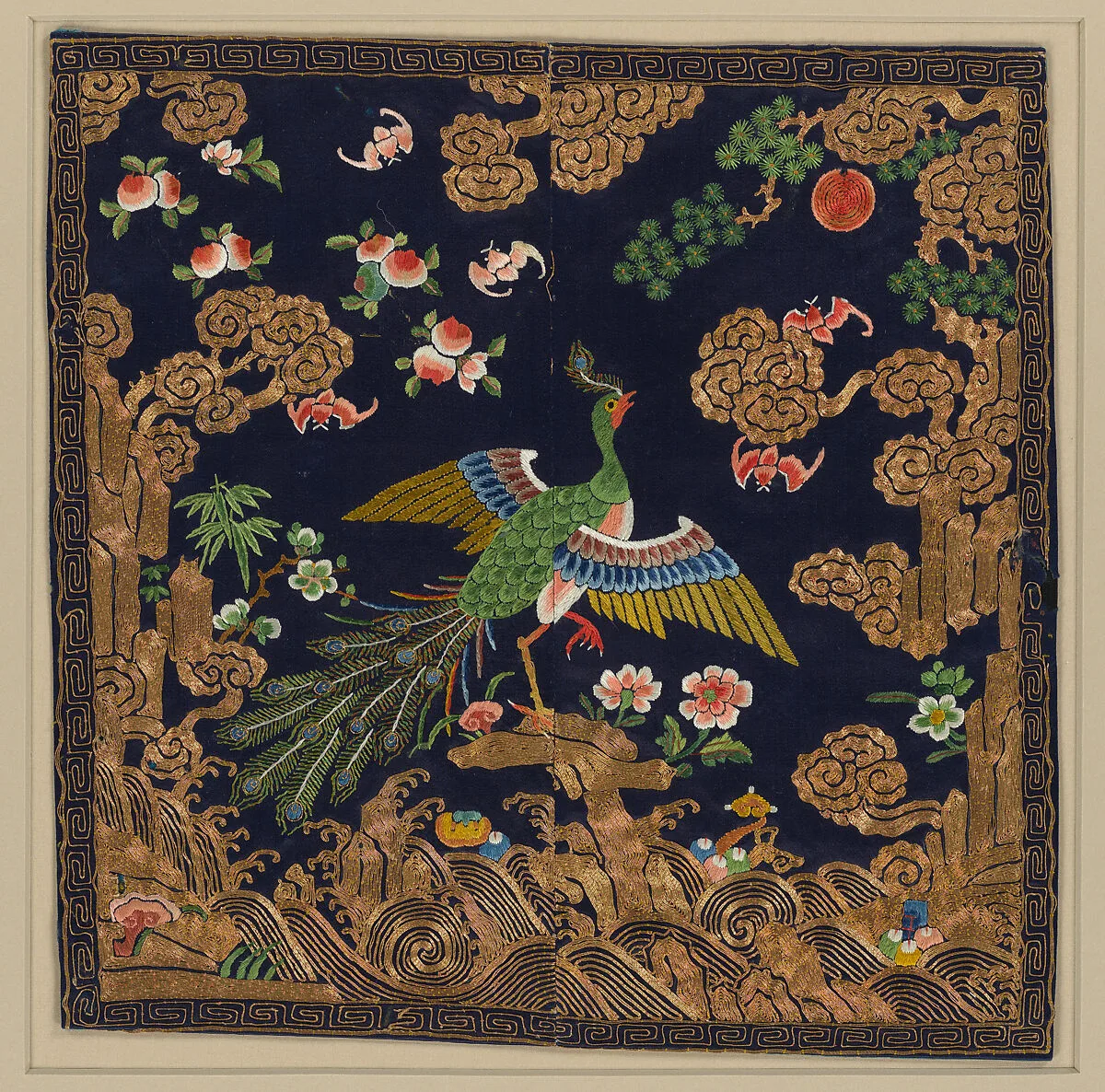 清中期 三品文官孔雀補|Rank badge with peacock — Unknown