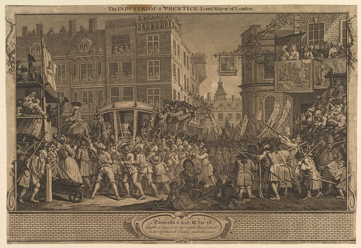 The Industrious 'Prentice Lord Mayor of London: Industry and Idleness, plate 12 — William Hogarth