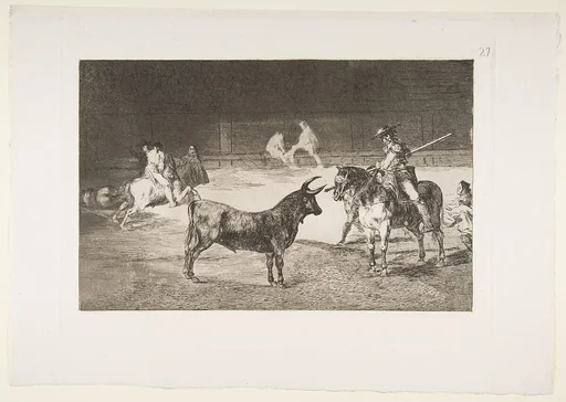Plate 27 from "La Tauromaquia": The celebrated picador, Fernando del Toro, draws the fierce beast on with his pike