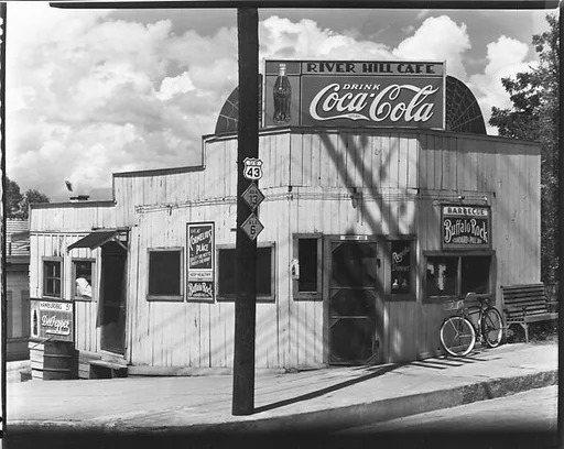 [River Hill Cafe on Corner with Telephone Pole in Foreground, Alabama]
