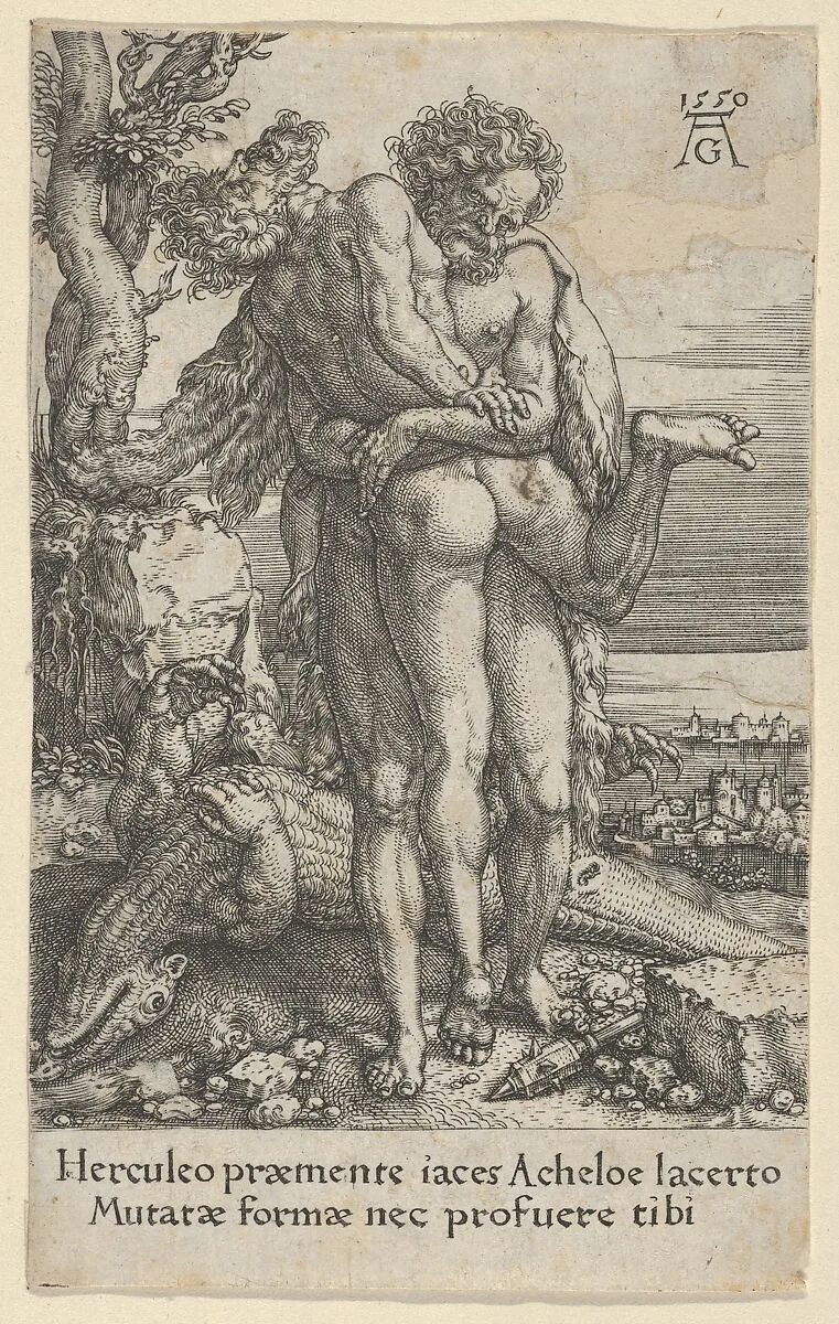 Hercules Fighting the River-God Achelous, from The Labors of Hercules — Heinrich Aldegrever