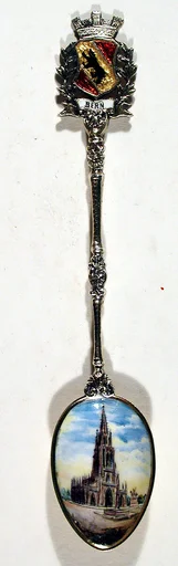 Souvenir spoon with view of west front of a Gothic cathedral (Bern?)