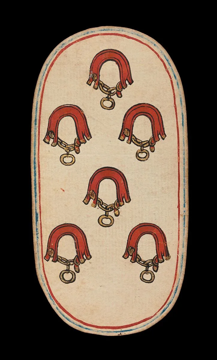 6 of Collars, from The Cloisters Playing Cards — Unknown