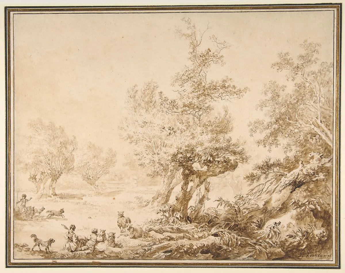 Shepherd with His Flock in a Clearing — Jean-Baptiste Le Prince