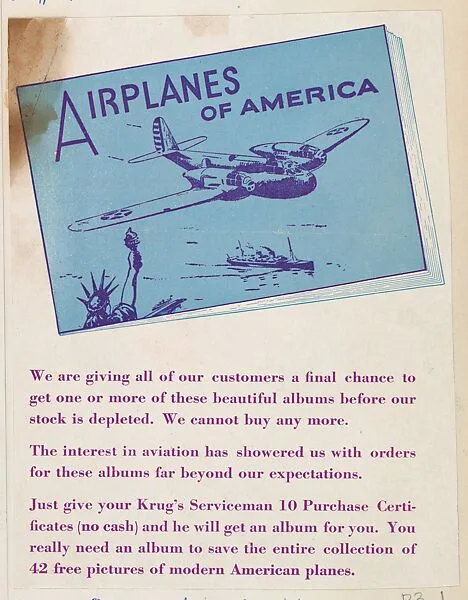 Airplanes of America advertisement, series D3, issued by the Krug Baking Company — Krug Baking Company