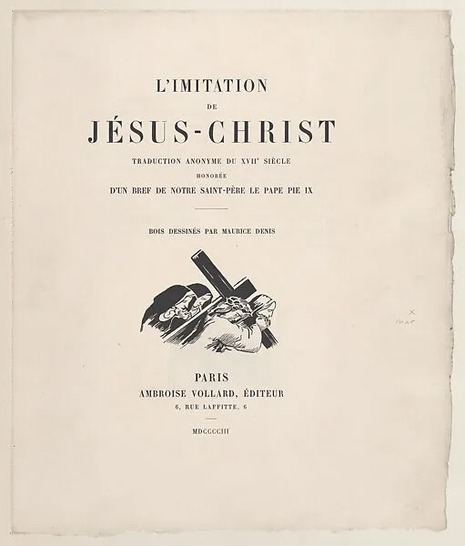 Title page (recto); page 40, a woman crying (verso), proofs from 'L'Imitation de Jésus Christ' — Maurice Denis|Ambroise Vollard