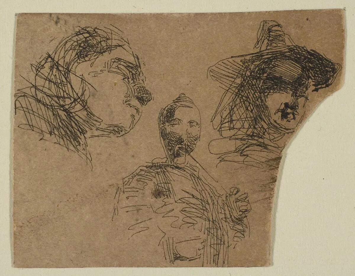 Two Female Heads and Standing Figure (from Sketches on the Coast Survey Plate) — James McNeill Whistler