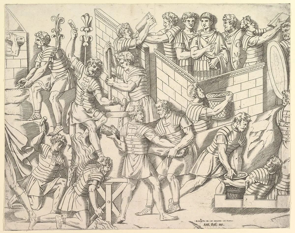 Speculum Romanae Magnificentiae: Roman Soldiers Fortifying their Camp, from Trajan's Column — Marco Dente|Antonio Salamanca